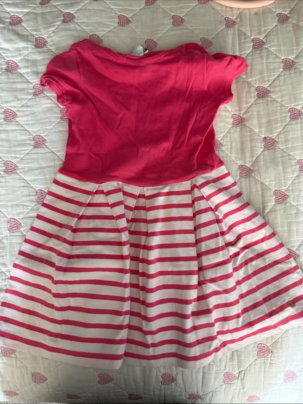 Petit Bateau Hot Pink and White Striped Short Sleeve Dress